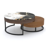 Crema Marble Double Round Top Coffee Table - Desk-craft office furniture Dubai