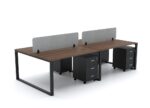 DIAMOND Workstation Cluster of 4 Face Black Frame Brown Bolivar Wood - Desk Craft office furniture Dubai
