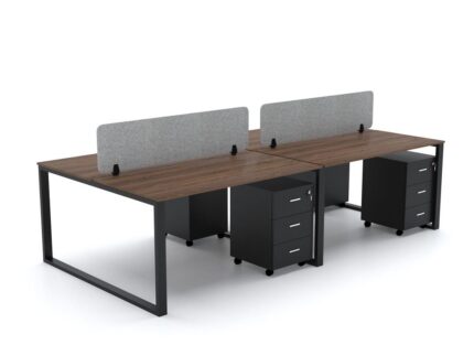 DIAMOND Workstation Cluster of 4 Face Black Frame Brown Bolivar Wood - Desk Craft office furniture Dubai