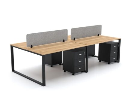 DIAMOND Workstation Cluster of 4 Face Black Frame Natural Pacific Walnut- Desk Craft office furniture Dubai