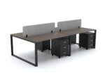 DIAMOND Workstation Cluster of 4 Face Black Frame Truffle Brown - Desk Craft office furniture Dubai