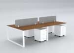 DIAMOND Workstation Cluster of 4 Face White Frame Lincoln Walnut - Desk Craft Office Furniture Dubai