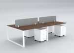 Diamond Workstation Cluster of 4 Face White Frame Brown Bolivar Wood- Desk Craft Office Furniture in Dubai