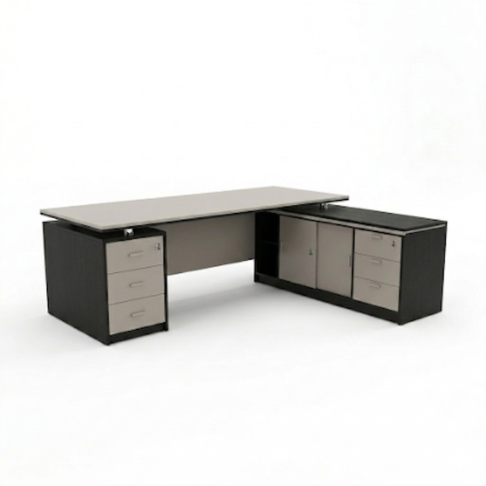 Elite L-Shaped Executive Office Desk – Modern Dual-Tone Workstation with Integrated Storage