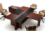 Apex Sovereign Executive Desk Set with Integrated Conversation Table - Modern Wood & Leather Design