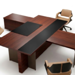 Apex Sovereign Executive Desk Set with Integrated Conversation Table - Modern Wood & Leather Design
