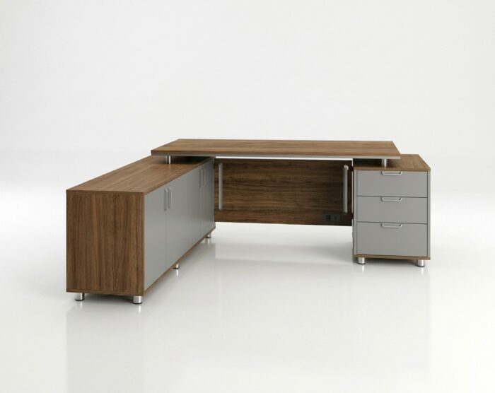 Ash L-Shaped Executive Desk with Architectural Floating Top