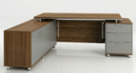 Ash L-Shaped Executive Desk with Architectural Floating Top Backside