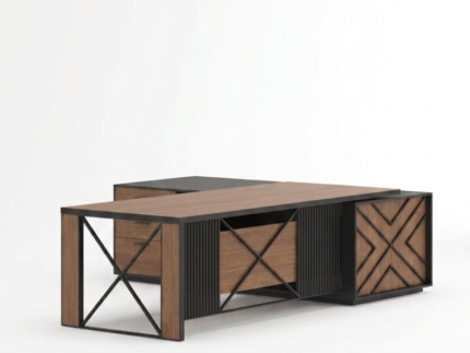 Aura Modern Industrial L-Shaped Executive Desk