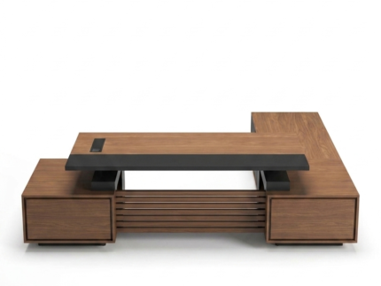 Aviva Executive L-Shaped Office Desk – Modern Minimalist Workspace with Integrated Storage & Sleek Wooden Finish