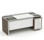 Aviva Modern Executive Office Desk with Glass Top and Integrated 4-Drawer Cabinetry