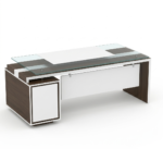 Aviva Modern Executive Office Desk with Glass Top and Integrated 4-Drawer Cabinetry