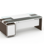 Aviva Modern Executive Office Desk with Glass Top and Integrated 4-Drawer Cabinetry