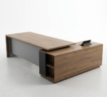 AMBER Premium L-Shape Executive Desk – Modern Wood & Charcoal Finish