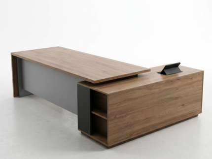 AMBER Premium L-Shape Executive Desk – Modern Wood & Charcoal Finish