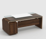 Premium Modern Executive Office Desk with Glass Top and Side Storage