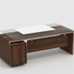 Premium Modern Executive Office Desk with Glass Top and Side Storage