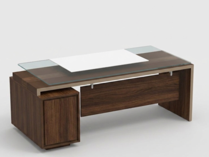 Premium Modern Executive Office Desk with Glass Top and Side Storage