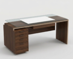 Premium Modern Executive Office Desk with Glass Top and Side Storage