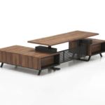 Modern Executive L-Shaped Desk with Sliding Door Storage – Premium Walnut Finish