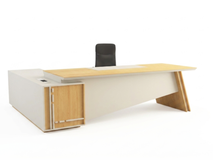 Modern Executive Manager's Desk L-Shaped Wood & White Office Furniture