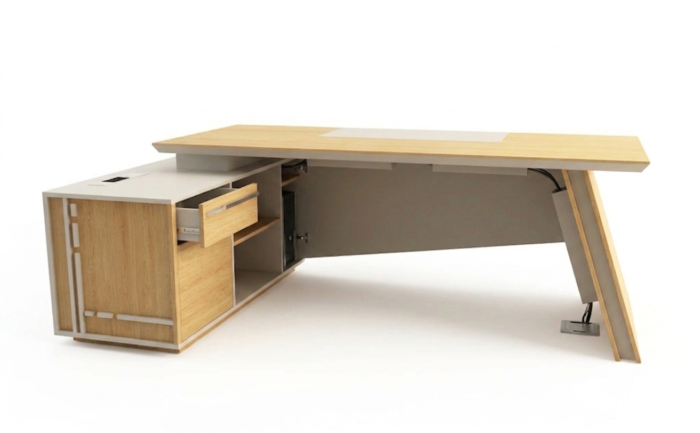 Modern Executive Manager's Desk L-Shaped Wood & White Office Furniture