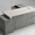Titan L-Shaped Executive CEO Desk – Raw Concrete & Bleached Oak Edition