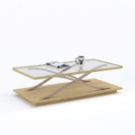 Elegance Cross-Base Glass & Wood Coffee Table