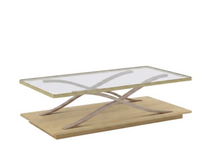 Elegance Cross-Base Glass & Wood Coffee Table