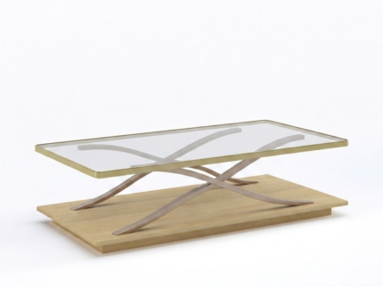 Elegance Cross-Base Glass & Wood Coffee Table