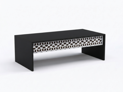 Modern Geometric Lattice Coffee Table - Matte Black & White