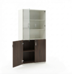 Miso Wooden Office Storage Cabinet with Glass Doors and Walnut Finish