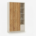 Multi-Functional Wooden Office Storage Cabinet with Lockable Doors & Open Display Shelves