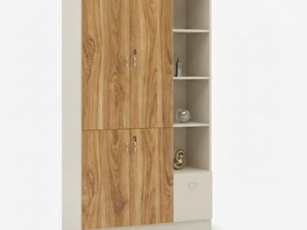 Multi-Functional Wooden Office Storage Cabinet with Lockable Doors & Open Display Shelves