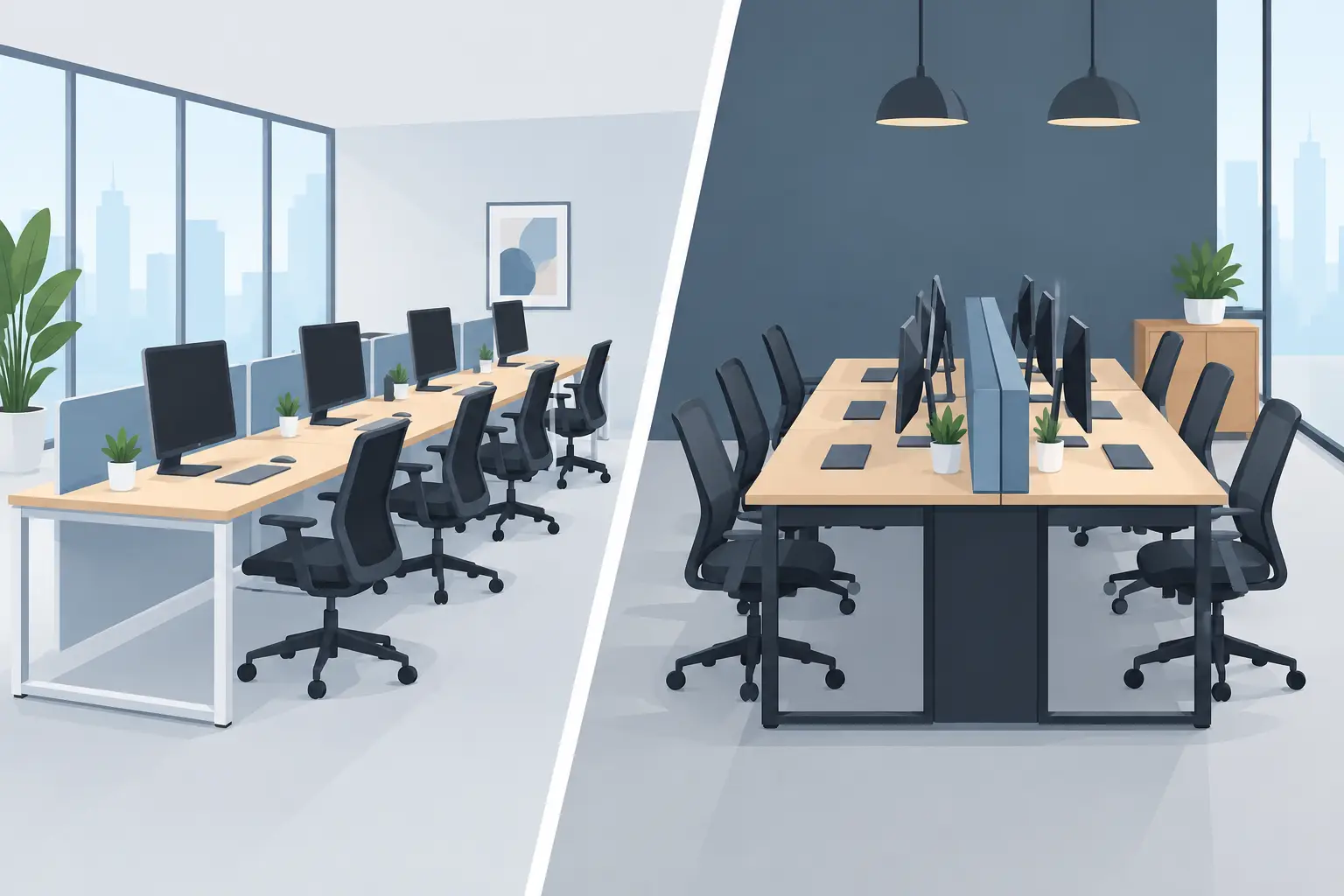 Linear Versus Benching Workstations Compared