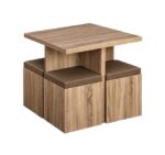 AFFIN Modern Square Coffee Table Set with 4 Storage Stools, Nesting Cube Ottoman Set with Removable Padded Cushions and Hidden Hollow Compartments, Wood Grain Finish