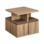 AFFIN Modern Square Coffee Table Set with 4 Storage Stools, Nesting Cube Ottoman Set with Removable Padded Cushions and Hidden Hollow Compartments, Wood Grain Finish