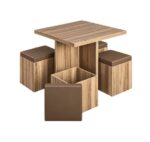 AFFIN Modern Square Coffee Table Set with 4 Storage Stools, Nesting Cube Ottoman Set with Removable Padded Cushions and Hidden Hollow Compartments, Wood Grain Finish