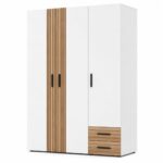 ARIAL Modern 3-Door Storage Wardrobe Cabinet with Slatted Wood Accents