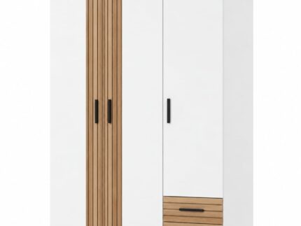 ARIAL Modern 3-Door Storage Wardrobe Cabinet with Slatted Wood Accents