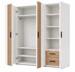 ARIAL Modern 3-Door Storage Wardrobe Cabinet with Slatted Wood Accents