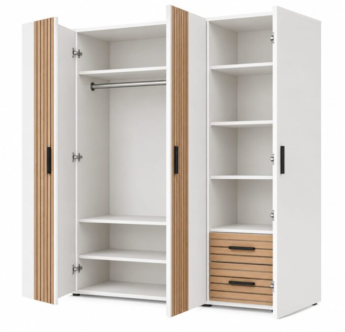 ARIAL Modern 3-Door Storage Wardrobe Cabinet with Slatted Wood Accents
