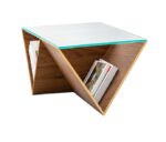 BARINA Modern Unique Coffee Table with Glass Top and Built-In Magazine Storage