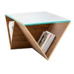 BARINA Modern Unique Coffee Table with Glass Top and Built-In Magazine Storage