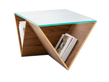 BARINA Modern Unique Coffee Table with Glass Top and Built-In Magazine Storage