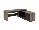 BELINO Modern Executive Office Desk with Return Credenza, L-Shaped Computer Desk with Integrated Storage Drawers and Open Shelves, Wood Grain & Black Accent