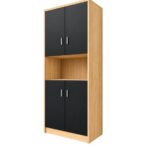 DIANA Modern Tall Storage Cabinet with Double Doors and Open Display Shelf