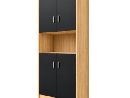 DIANA Modern Tall Storage Cabinet with Double Doors and Open Display Shelf